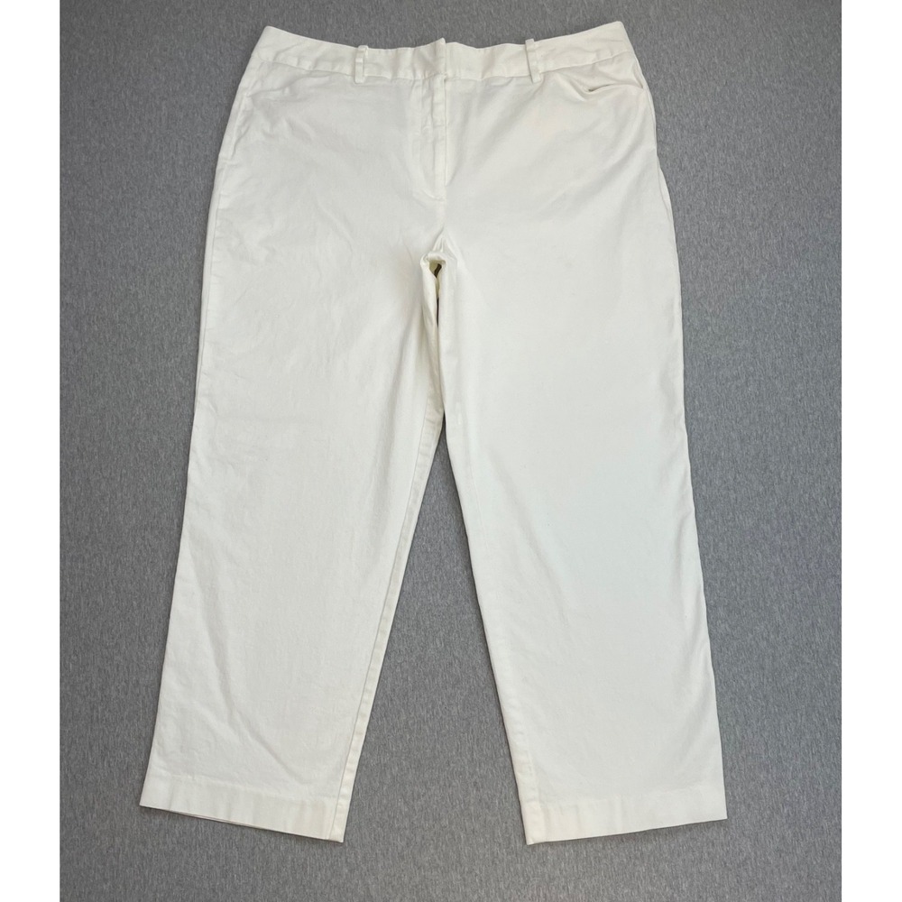 Talbots Pants Womens 16 White Cotton Blend Stretch High-Rise Flat Front Crop